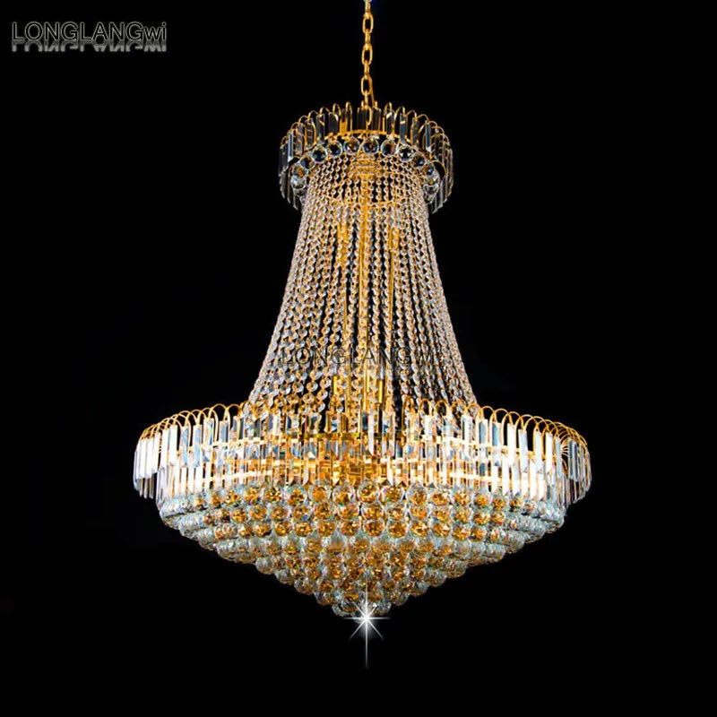 Modern Crystal Chandelier with Golden LED Lighting for Living Room and Hotel Lobby