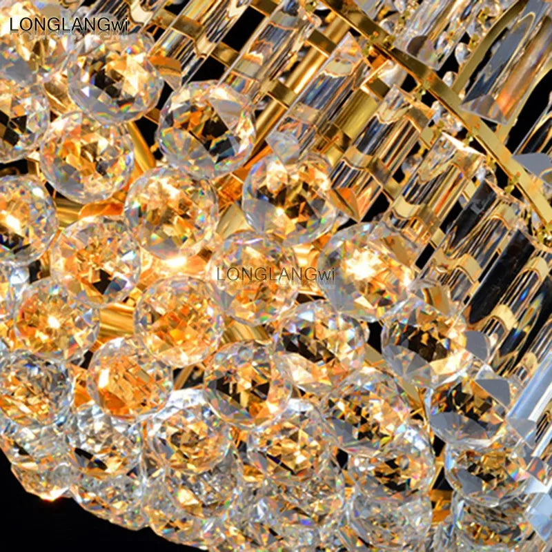 Modern Crystal Chandelier with Golden LED Lighting for Living Room and Hotel Lobby