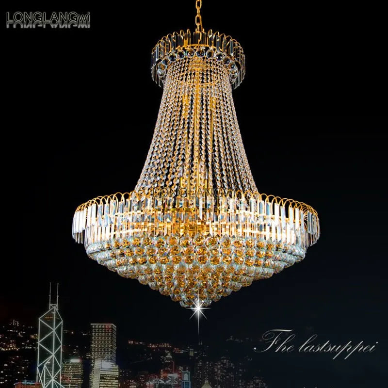 Modern Crystal Chandelier with Golden LED Lighting for Living Room and Hotel Lobby