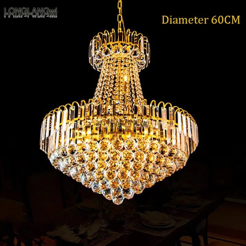 Modern Crystal Chandelier with Golden LED Lighting for Living Room and Hotel Lobby