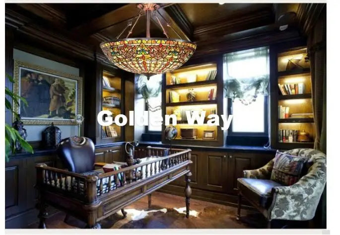 Classic Tiffany Style Stained Glass Pendant Lamp - 22in Country Living Room Lighting