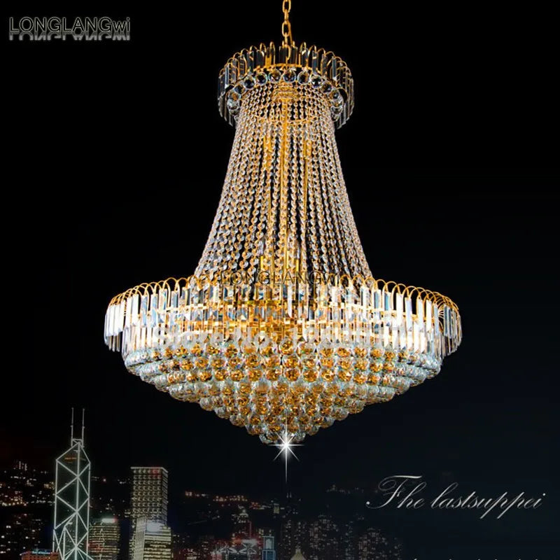 Modern Crystal Chandelier with Golden LED Lighting for Living Room and Hotel Lobby