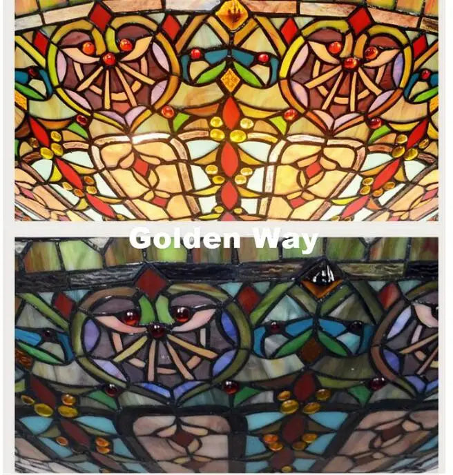 Classic Tiffany Style Stained Glass Pendant Lamp - 22in Country Living Room Lighting