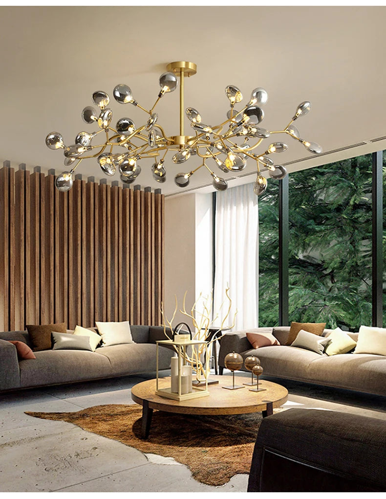 Modern Firefly Chandelier - Luxurious Gold  Black Tree Branch Light for Elegant Home Decor