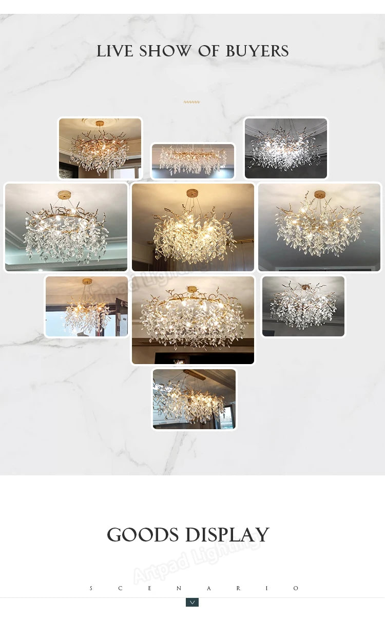 Luxury Crystal Chandelier  Elegant Metal Hanging Lamp for Dining Room Living Room  Hotel Décor in Gold Finish