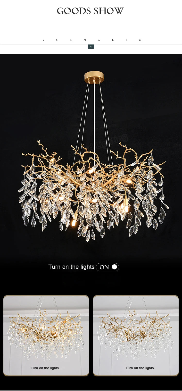 Luxury Crystal Chandelier  Elegant Metal Hanging Lamp for Dining Room Living Room  Hotel Décor in Gold Finish