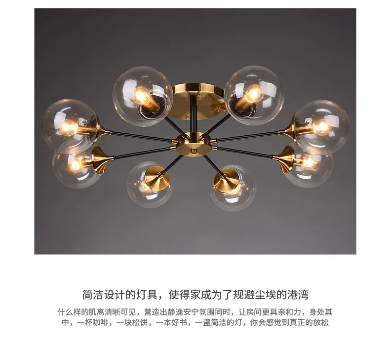 Ash Glass Ball Chandelier - Elegant Hanging Light for Bedroom Living Room Restaurant