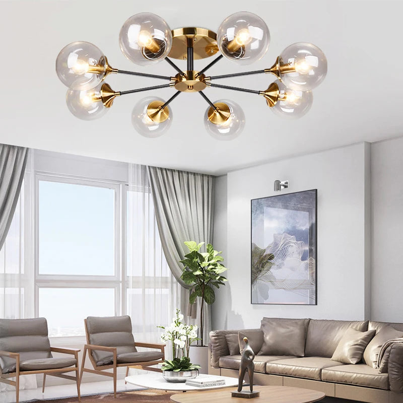 Ash Glass Ball Chandelier - Elegant Hanging Light for Bedroom Living Room Restaurant