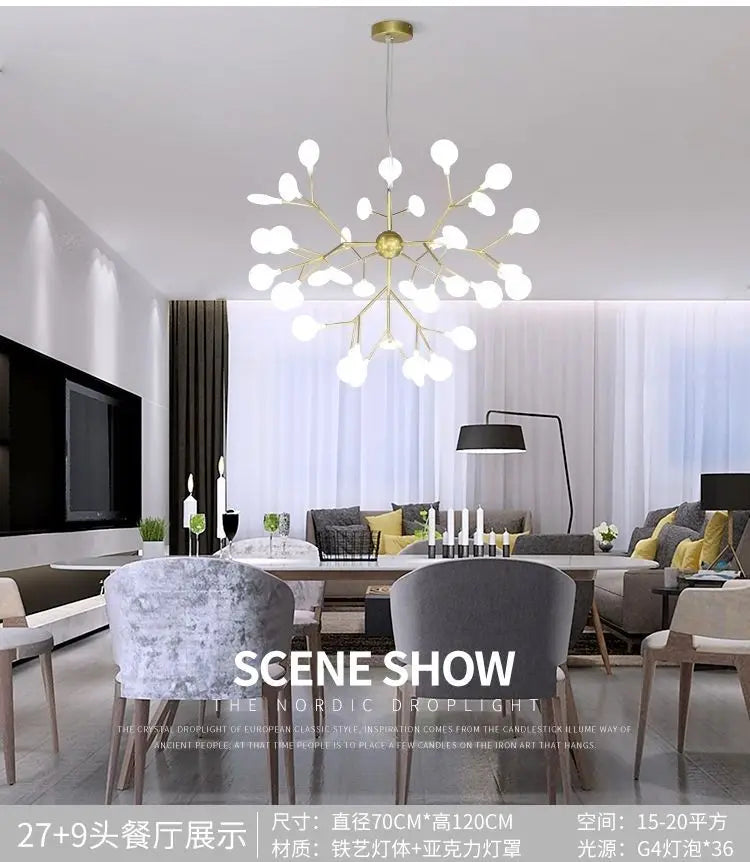 Firefly LED Pendant Crystal Chandelier - Enchanting Starry Light Fixture for Home and Commercial Décor with Frosted Glass Shade