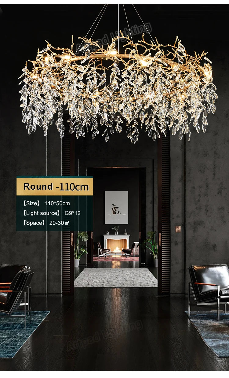 Luxury Crystal Chandelier  Elegant Metal Hanging Lamp for Dining Room Living Room  Hotel Décor in Gold Finish
