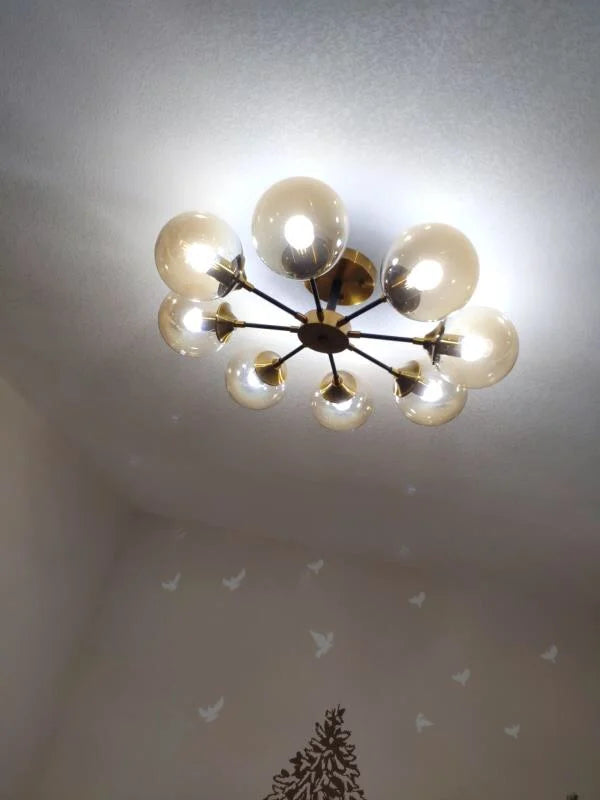 Ash Glass Ball Chandelier - Elegant Hanging Light for Bedroom Living Room Restaurant