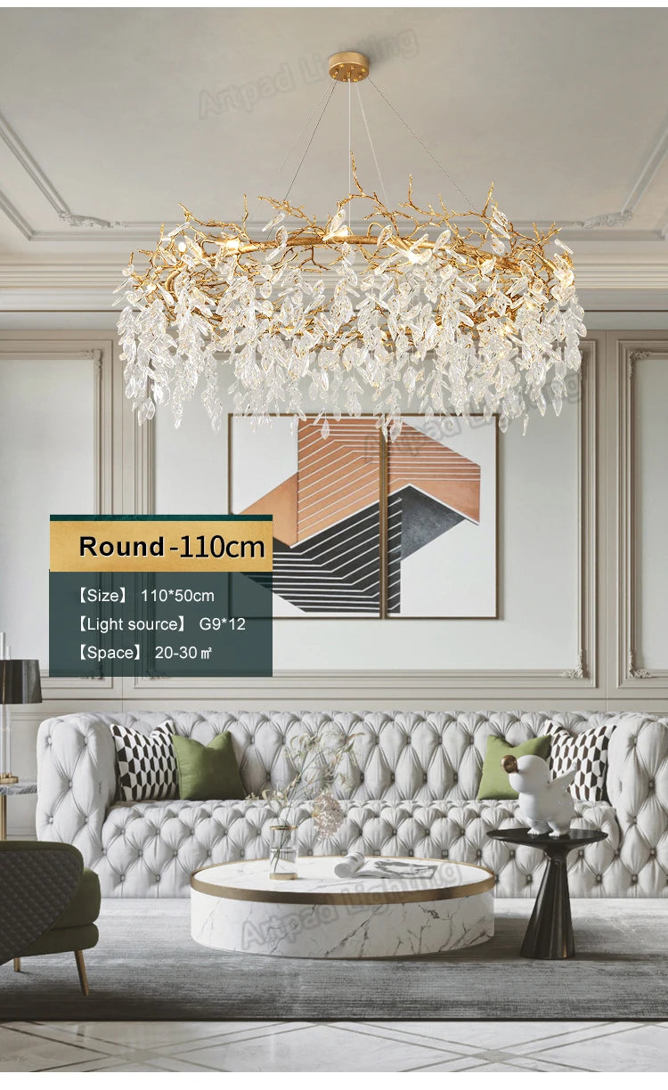 Luxury Crystal Chandelier  Elegant Metal Hanging Lamp for Dining Room Living Room  Hotel Décor in Gold Finish