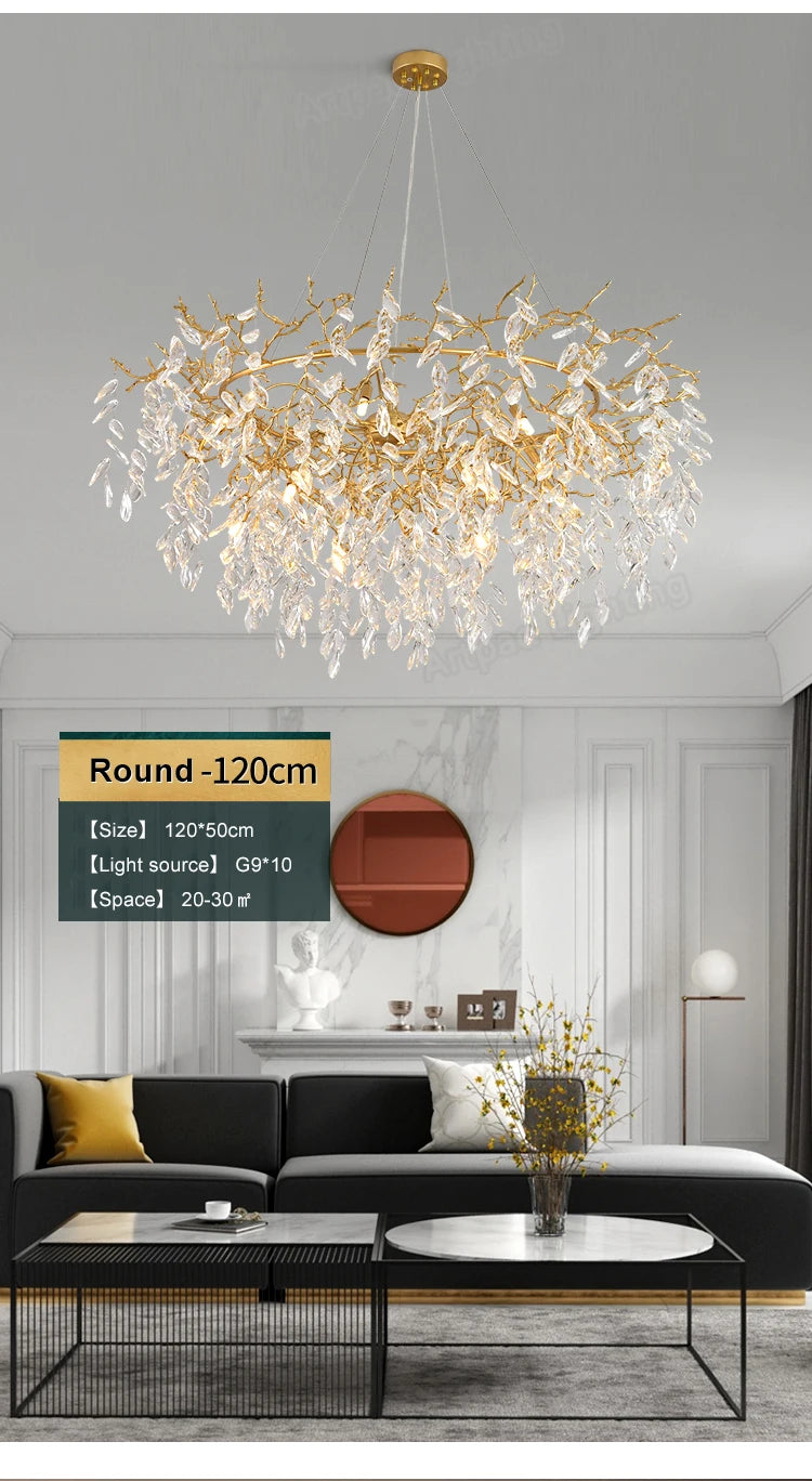 Luxury Crystal Chandelier  Elegant Metal Hanging Lamp for Dining Room Living Room  Hotel Décor in Gold Finish