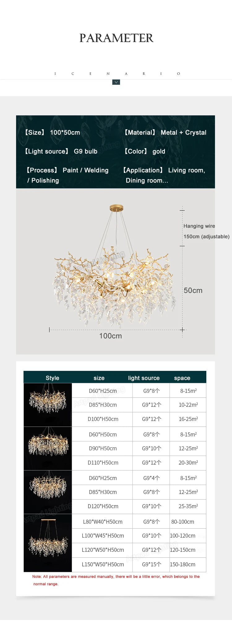 Luxury Crystal Chandelier  Elegant Metal Hanging Lamp for Dining Room Living Room  Hotel Décor in Gold Finish