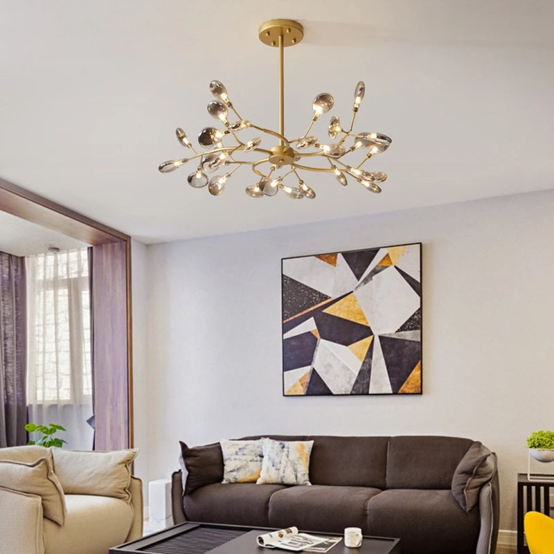 Modern Firefly Chandelier - Luxurious Gold  Black Tree Branch Light for Elegant Home Decor