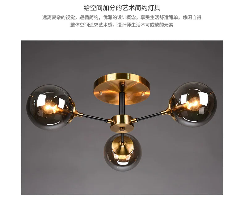 Ash Glass Ball Chandelier - Elegant Hanging Light for Bedroom Living Room Restaurant