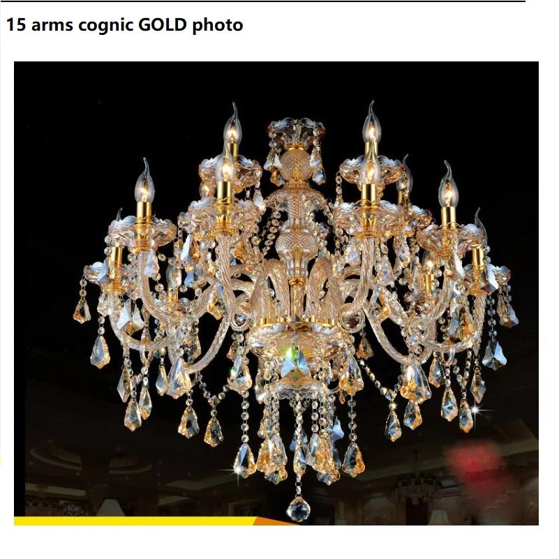 Large Modern Crystal LED Chandelier with 6/8/10/15/18 Arms in GoldSilver - Elegant K9 Lighting Fixture for Living Room