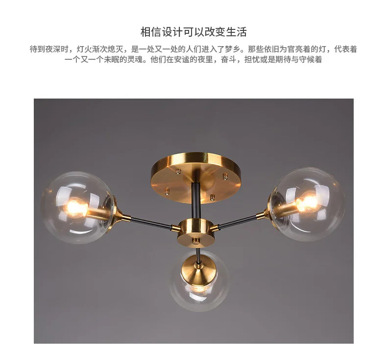 Ash Glass Ball Chandelier - Elegant Hanging Light for Bedroom Living Room Restaurant