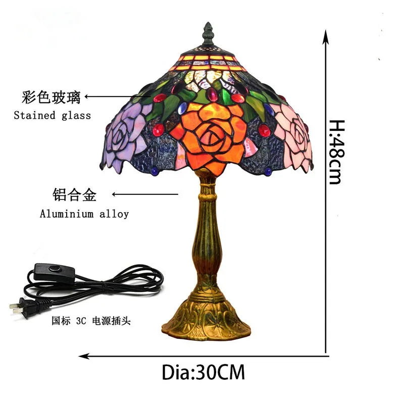 Elegant Flowers Triangle Tiffany Table Lamp | Stained Glass Bedside Lamp for Home, Restaurant & Bar