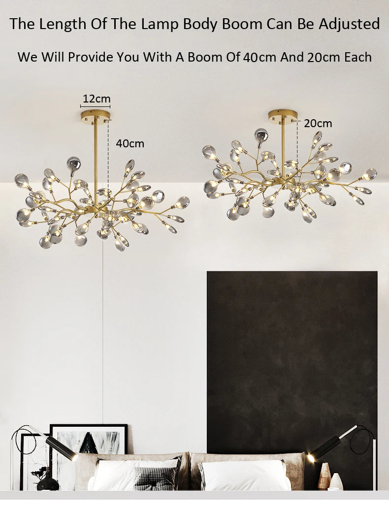Modern Firefly Chandelier - Luxurious Gold  Black Tree Branch Light for Elegant Home Decor