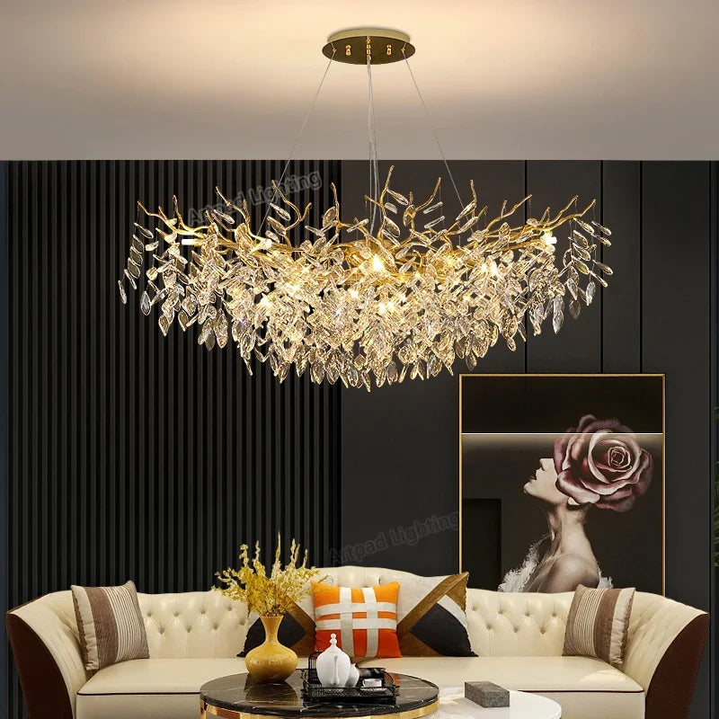 Luxury LED Ceiling Chandelier with Polished Gold Finish for Living Room and Hotel Hall