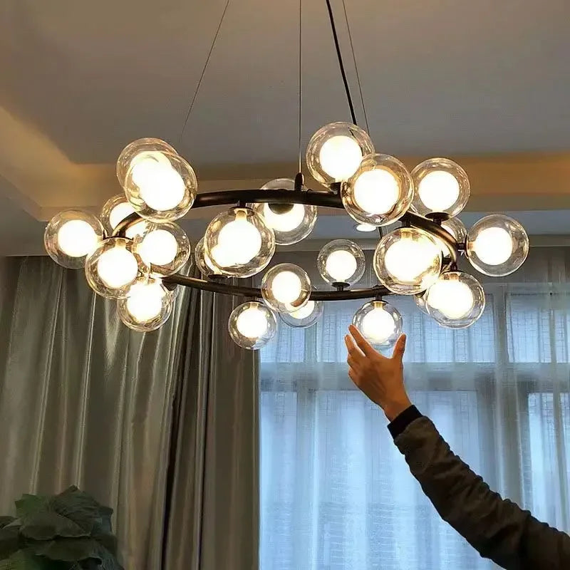 Contemporary LED Bubble Glass Pendant Chandelier for Living and Dining Rooms