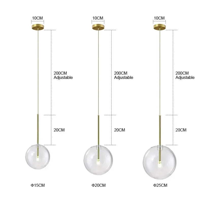 Nordic Chandeliers Lighting Clear Glass Ball Pendant Lights Dining Room Bedroom Decorate Kitchen Fixture Bedside Bar Hanging Lamp