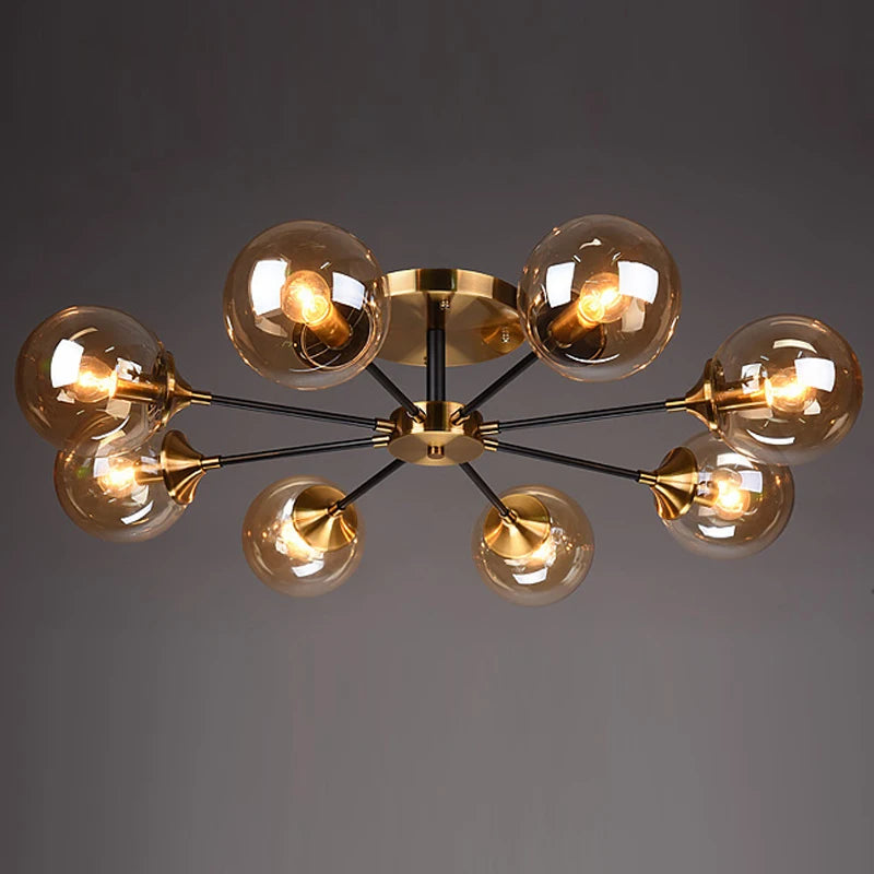 Ash Glass Ball Chandelier - Elegant Hanging Light for Bedroom Living Room Restaurant