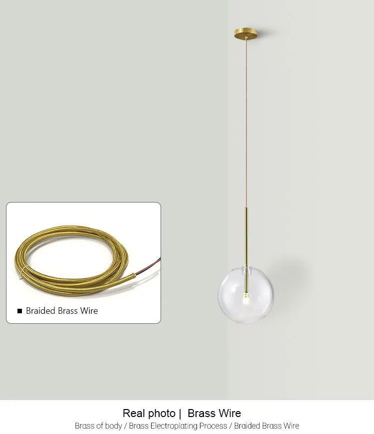 Nordic Chandeliers Lighting Clear Glass Ball Pendant Lights Dining Room Bedroom Decorate Kitchen Fixture Bedside Bar Hanging Lamp