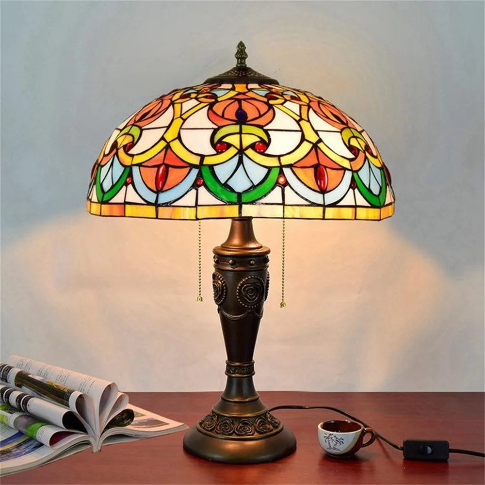 Tiffany Stained Glass Castle Lamp - Mediterranean Style Nightstand  Desk Light