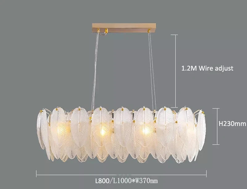 Feather Glass and Gold Metal Modern Luxury Pendant Light - Chic Chandelier for Living Room and Bedroom Décor
