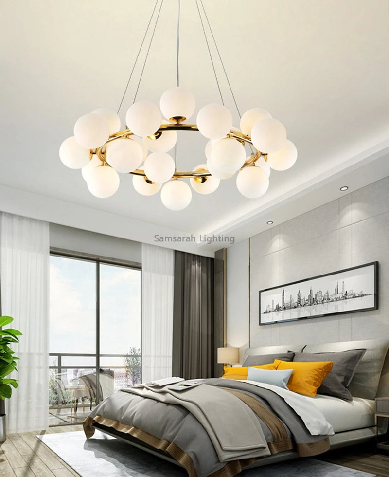 Contemporary LED Bubble Glass Pendant Chandelier for Living and Dining Rooms