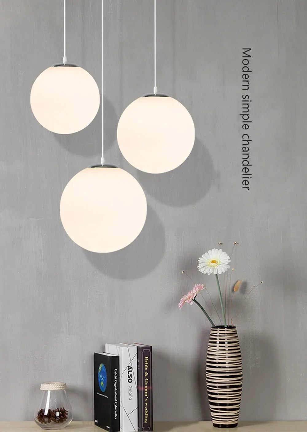 Home Decor Pendant Lights - White Glass Ball Hanging Lamps for Bar Dining Room and Bedroom Clothing Store LED Ceiling Chandeliers