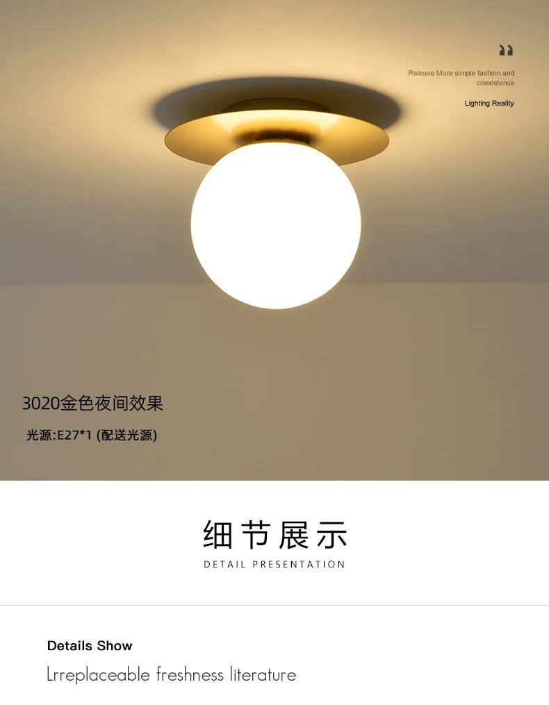 Modern Black Gold LED Ceiling Lamp - Elegant Glass Ball Chandelier Light for Home and Balcony Fixtures