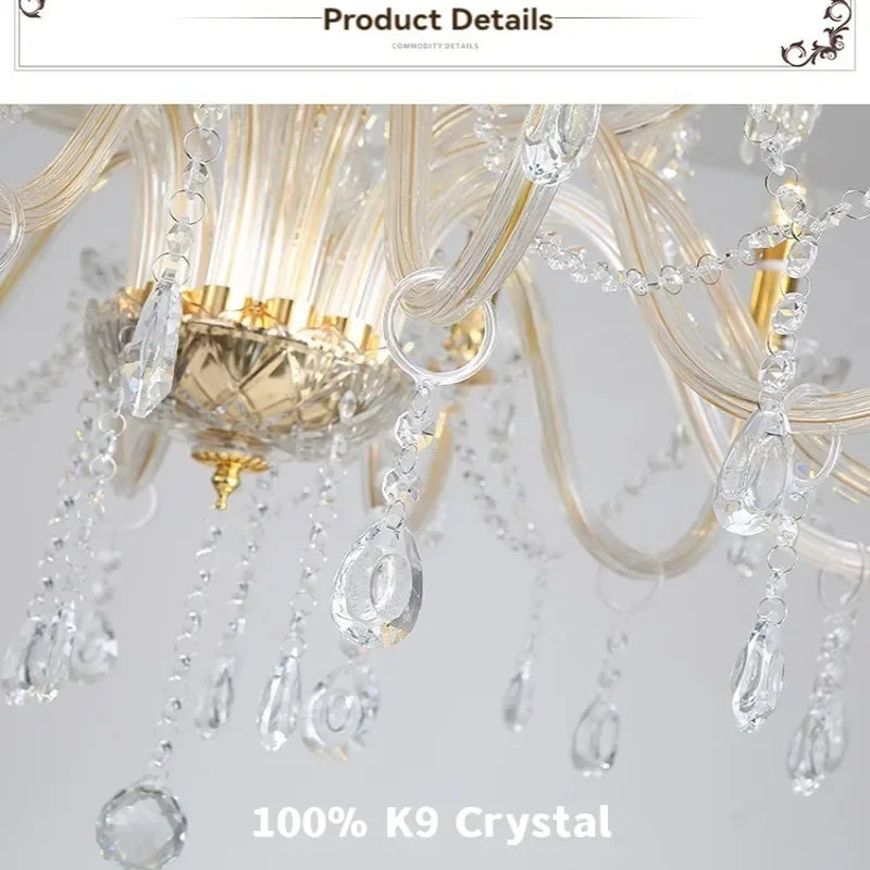 Gold Crystal Candelabra Ceiling Chandelier for Bedroom Dining Room Living Room Classic Crystal Candle Pendant Chandeliers