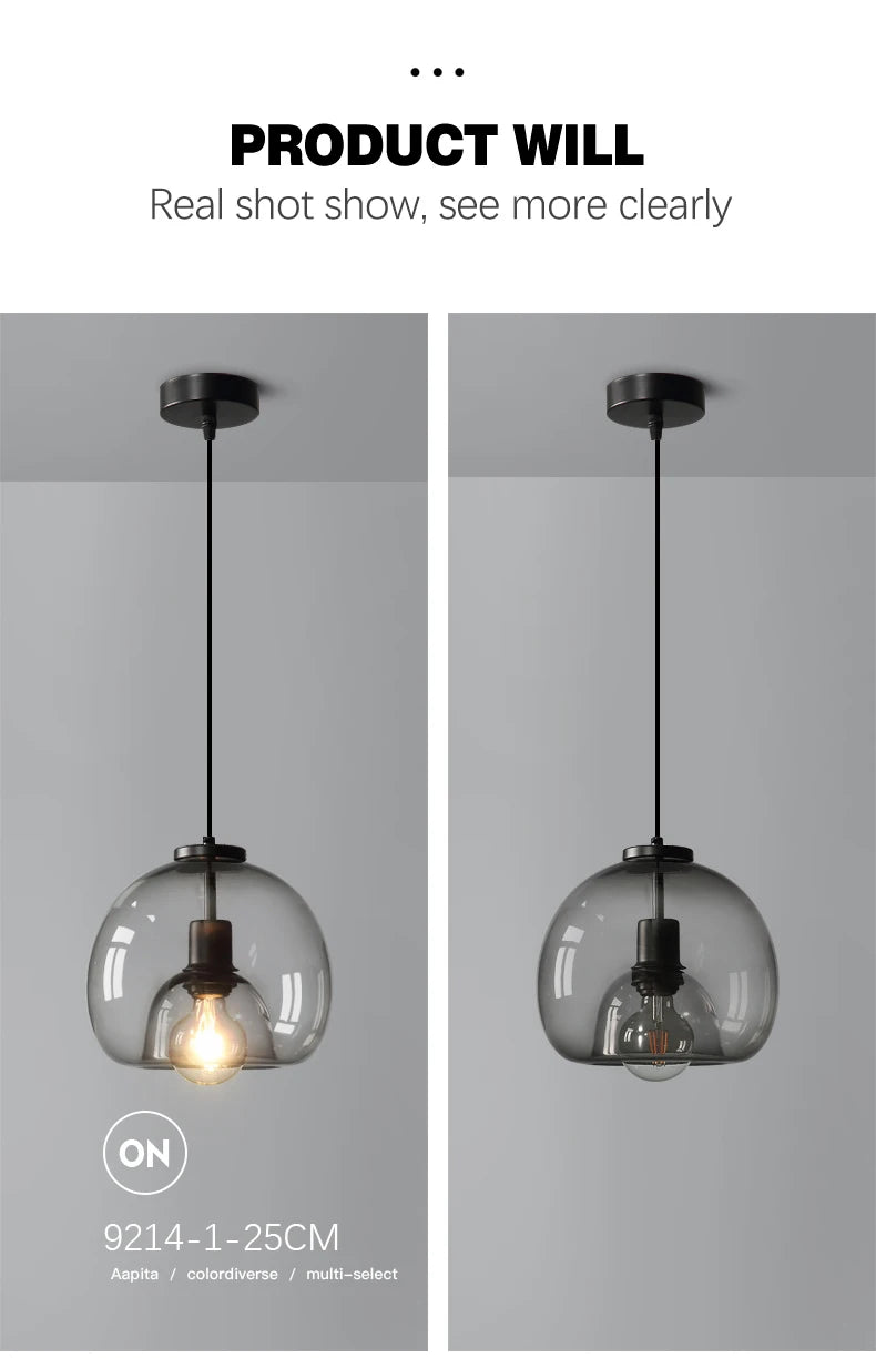 Nordic Glass Pendant Light for Kitchen Island Chandelier Smoke Gray Hanging Lamp for Living Room Dining Room
