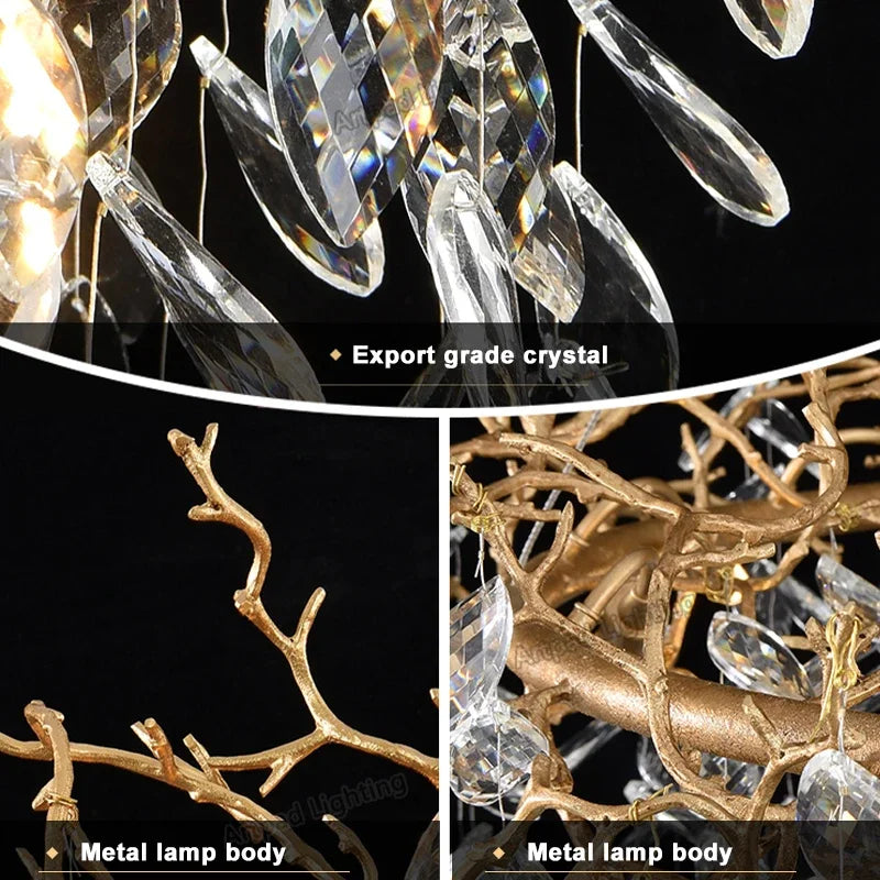 Luxury Crystal Chandelier  Elegant Metal Hanging Lamp for Dining Room Living Room  Hotel Décor in Gold Finish