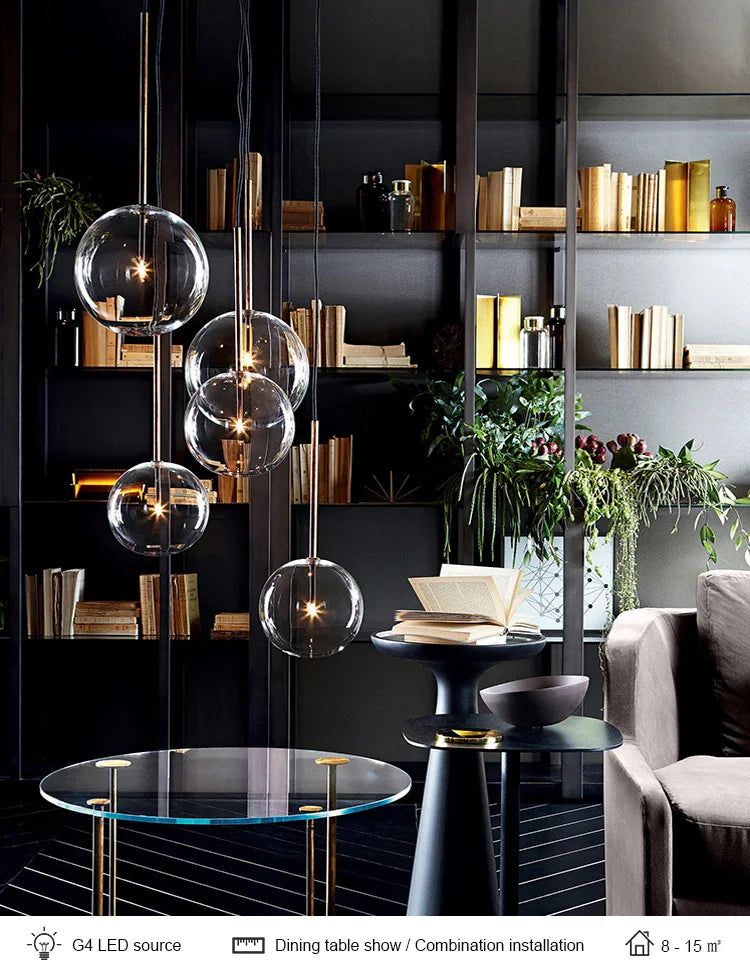 Nordic Chandeliers Lighting Clear Glass Ball Pendant Lights Dining Room Bedroom Decorate Kitchen Fixture Bedside Bar Hanging Lamp