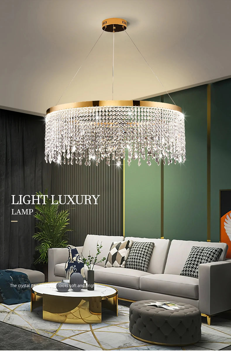 Living Room Luxury Chandelier Crystal Hanging Lamp Modern Home Decor LED Luster for Dining Room Pendant Lighting Fixture