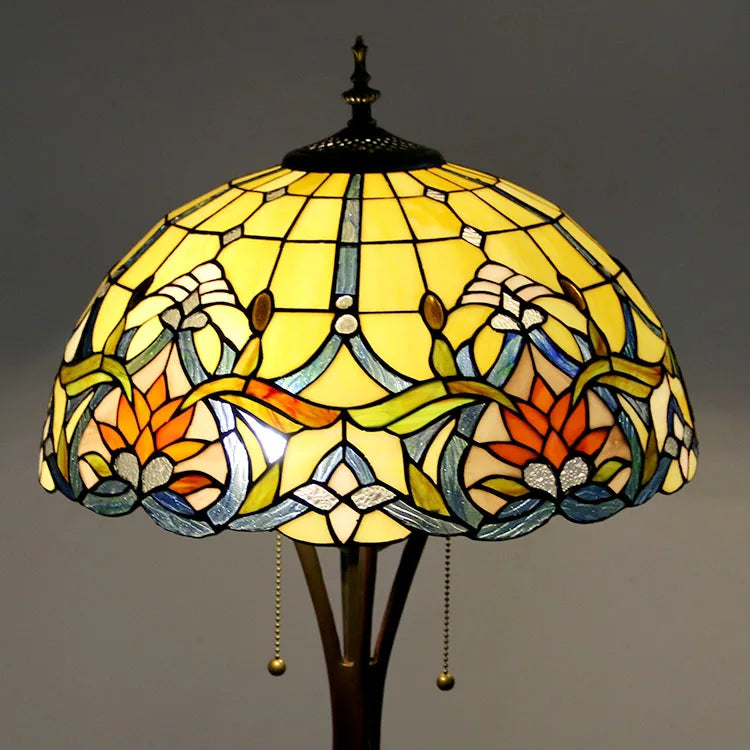 Tiffany Style LED Floor Lamp with Red Stained Glass Rose Shade  63-Inch Tall Standing Reading Light