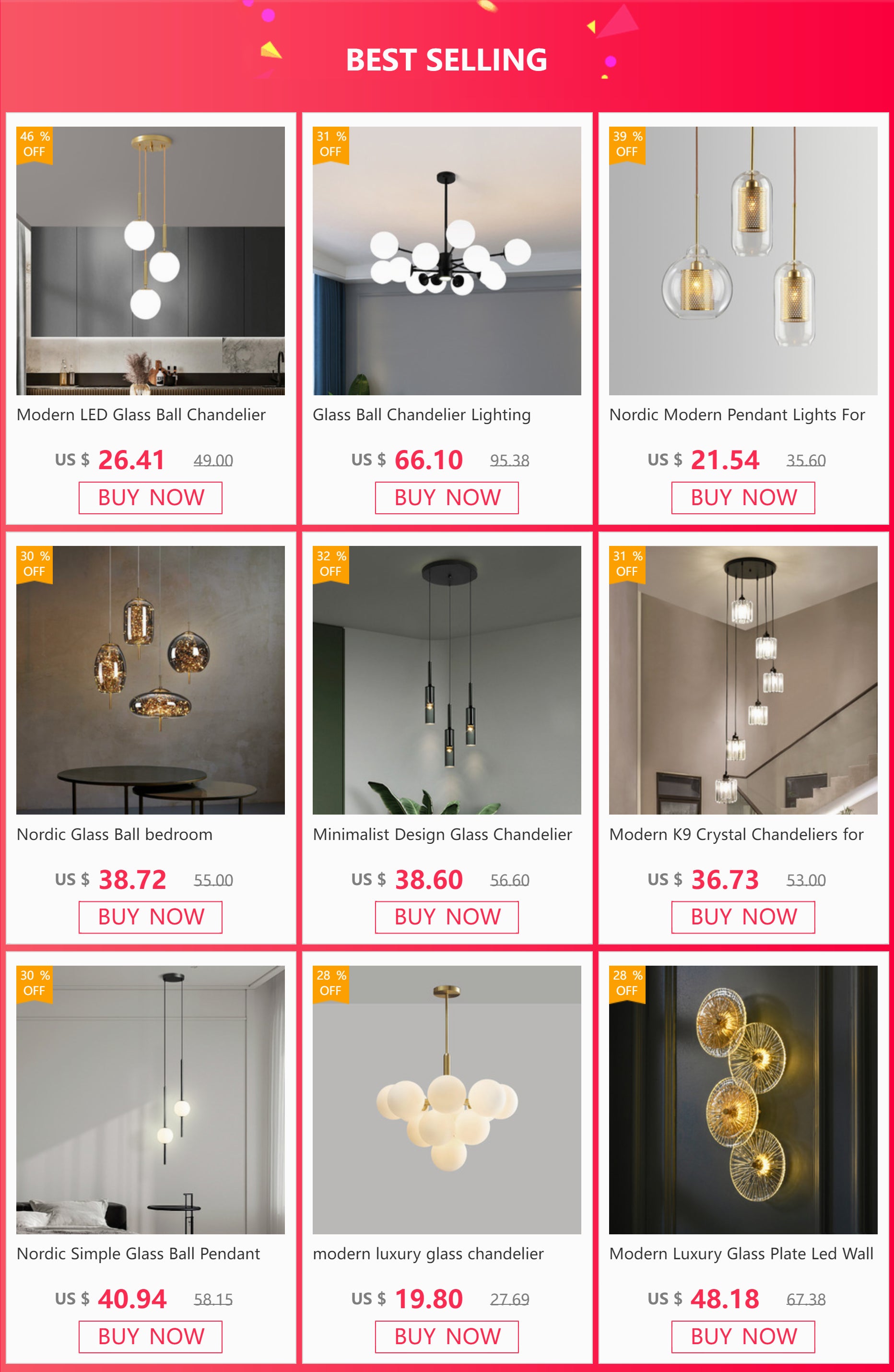 Luxury Glass Chandelier Lighting for Living Room Decor Dining Table Pendant Lights Indoor Restaurant Apartment Hanging Lamp