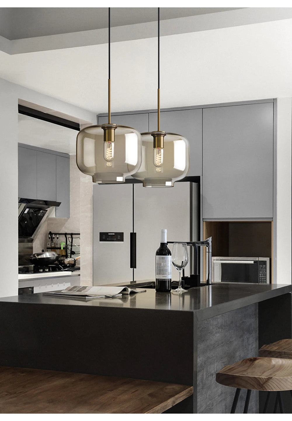 Modern Glass Pendant Light for Dining Room Cafe Bar Bedroom Bedside Hanging Lamps for Ceiling Kitchen Island Suspension Chandelier