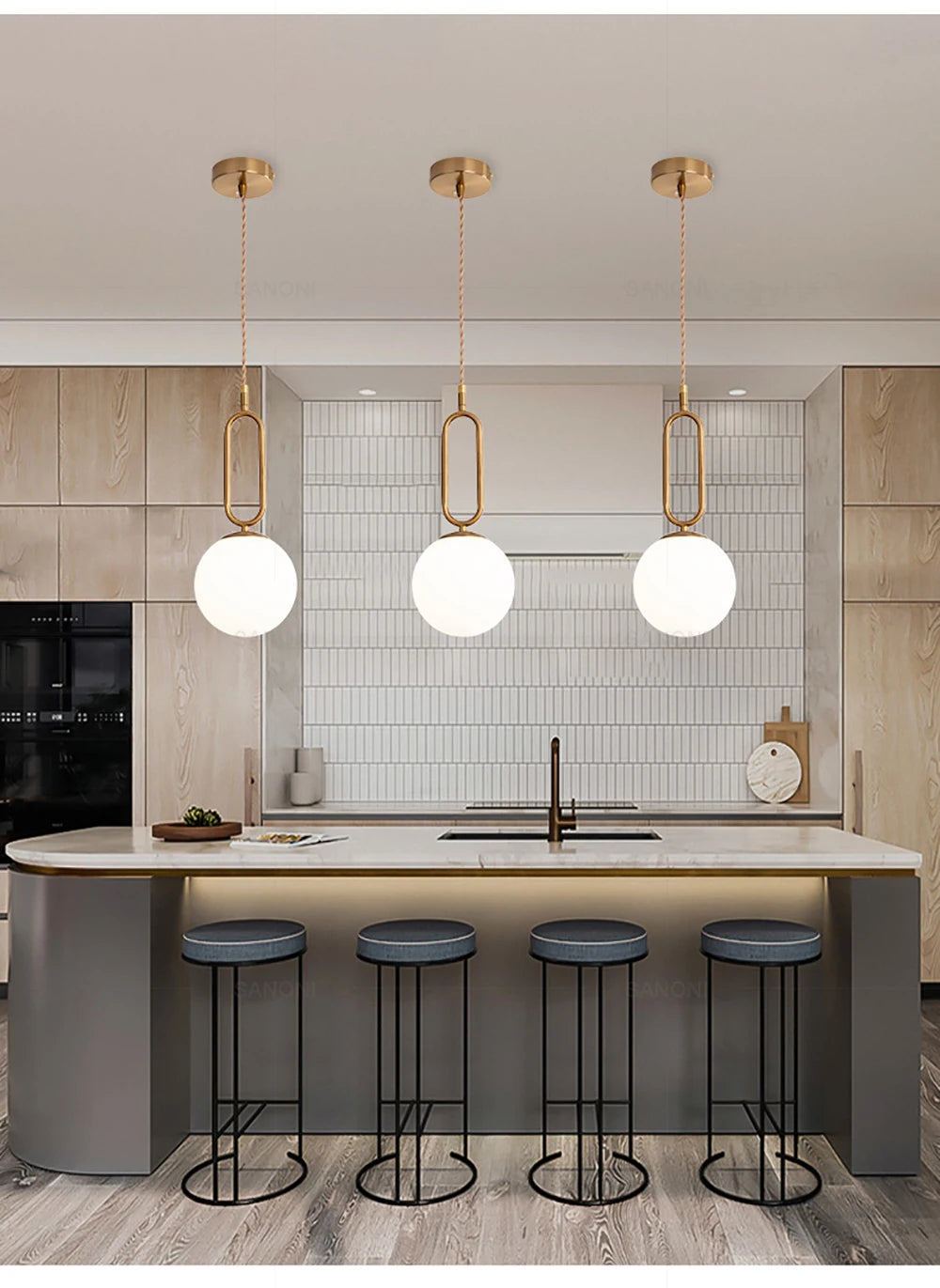 Modern Gold Glass Ball Pendant Lamp - Elegant Chandelier for Dining Room Kitchen or Bedside Lighting