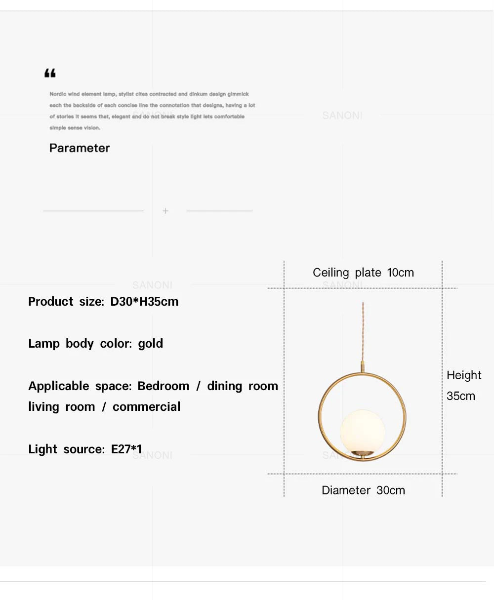 Modern Gold Glass Ball Pendant Lamp - Elegant Chandelier for Dining Room Kitchen or Bedside Lighting