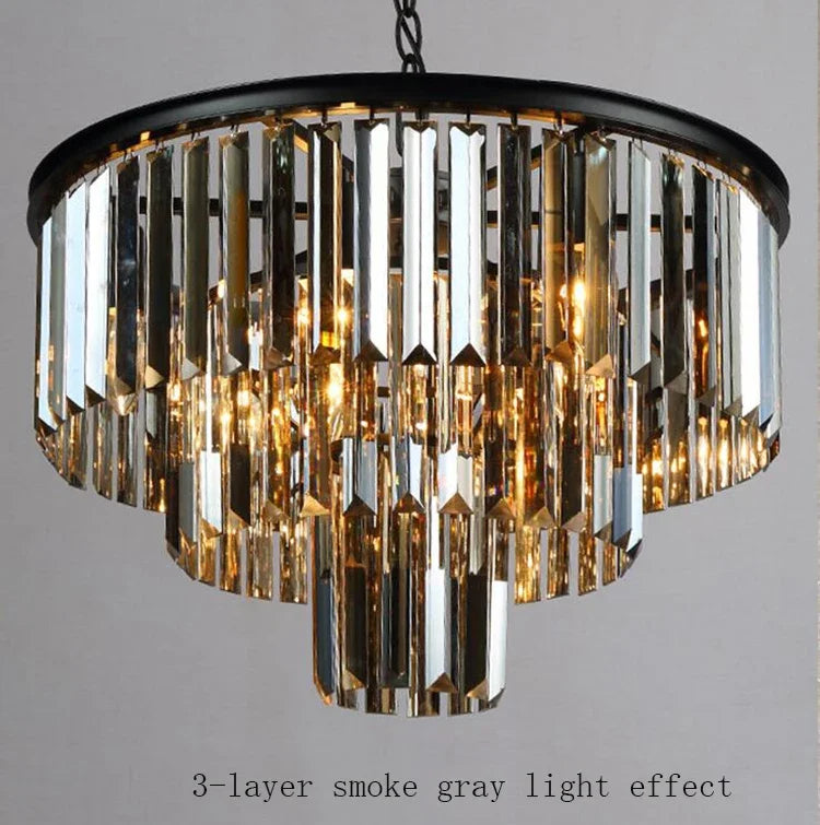 Modern Crystal Chandelier Elegant K9 Crystal Smoky Gray Crystal Suspension Lamps for Cafe Restaurant Hotel