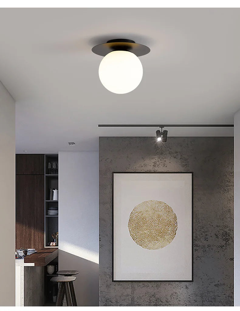 Modern Black Gold LED Ceiling Lamp - Elegant Glass Ball Chandelier Light for Home and Balcony Fixtures
