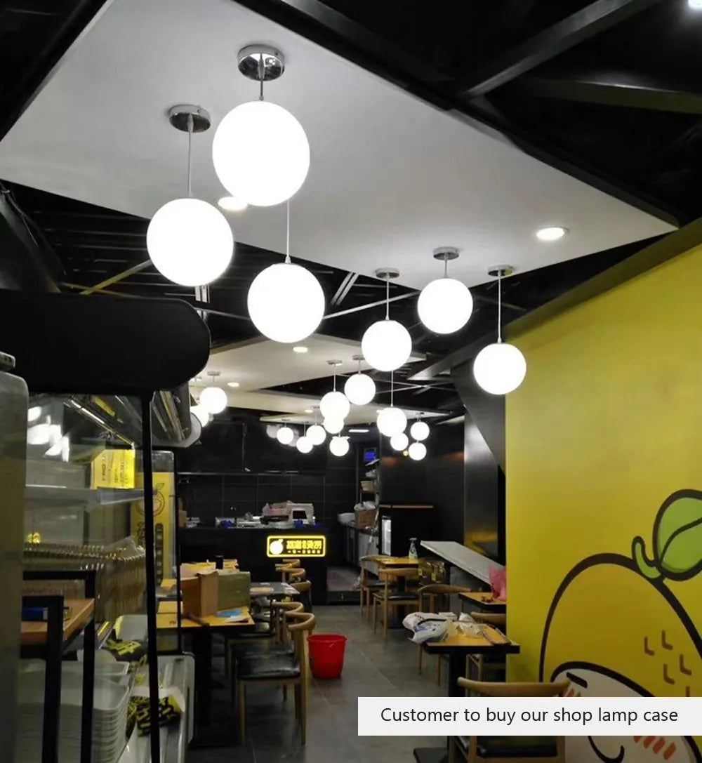 Home Decor Pendant Lights - White Glass Ball Hanging Lamps for Bar Dining Room and Bedroom Clothing Store LED Ceiling Chandeliers