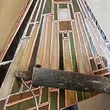 Industrial Blackish Bronze Floor Lamp with Handcrafted Amber Brown Stained Glass Shade - 70in Tall Elegant Tiffany Style Lighting for Home Decor