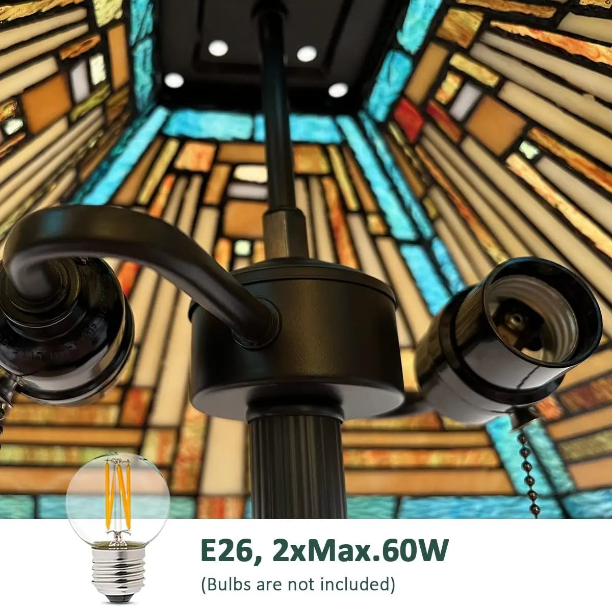 Mission Style Green Stained Glass Floor Lamp - Antique Double Light Reading Lamp with Handcrafted Elegance for Home Decor