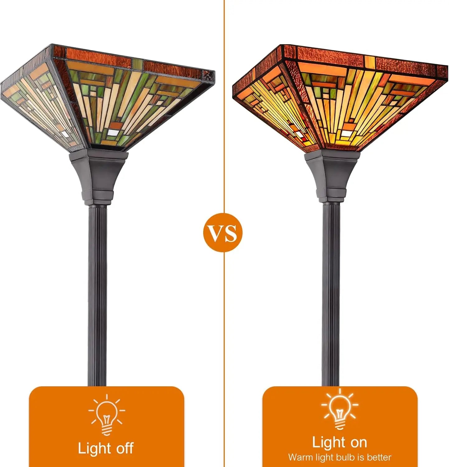 Industrial Blackish Bronze Floor Lamp with Handcrafted Amber Brown Stained Glass Shade - 70in Tall Elegant Tiffany Style Lighting for Home Decor